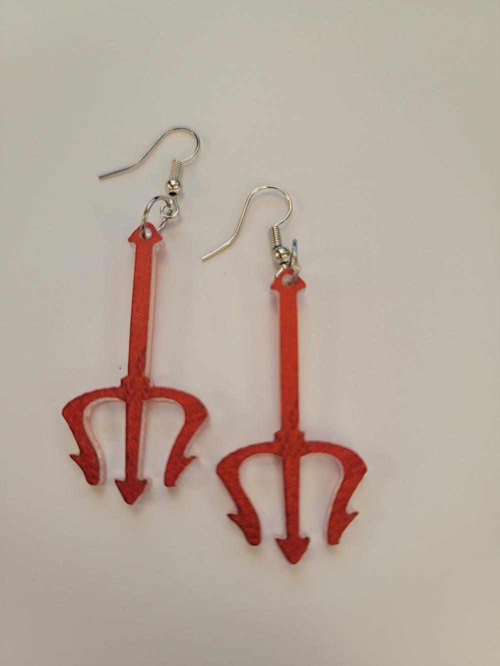 Red Pitch Fork Dangle Earrings